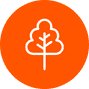 Orange circle with a white tree icon in the center.