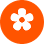 A simple white flower icon with five petals is centered on a solid orange circular background.