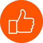 A white thumbs-up icon inside an orange circle.