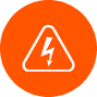 An orange circle with a white triangle inside, featuring a black lightning bolt pointing downwards. This symbol is commonly used to represent high voltage or electrical hazards.